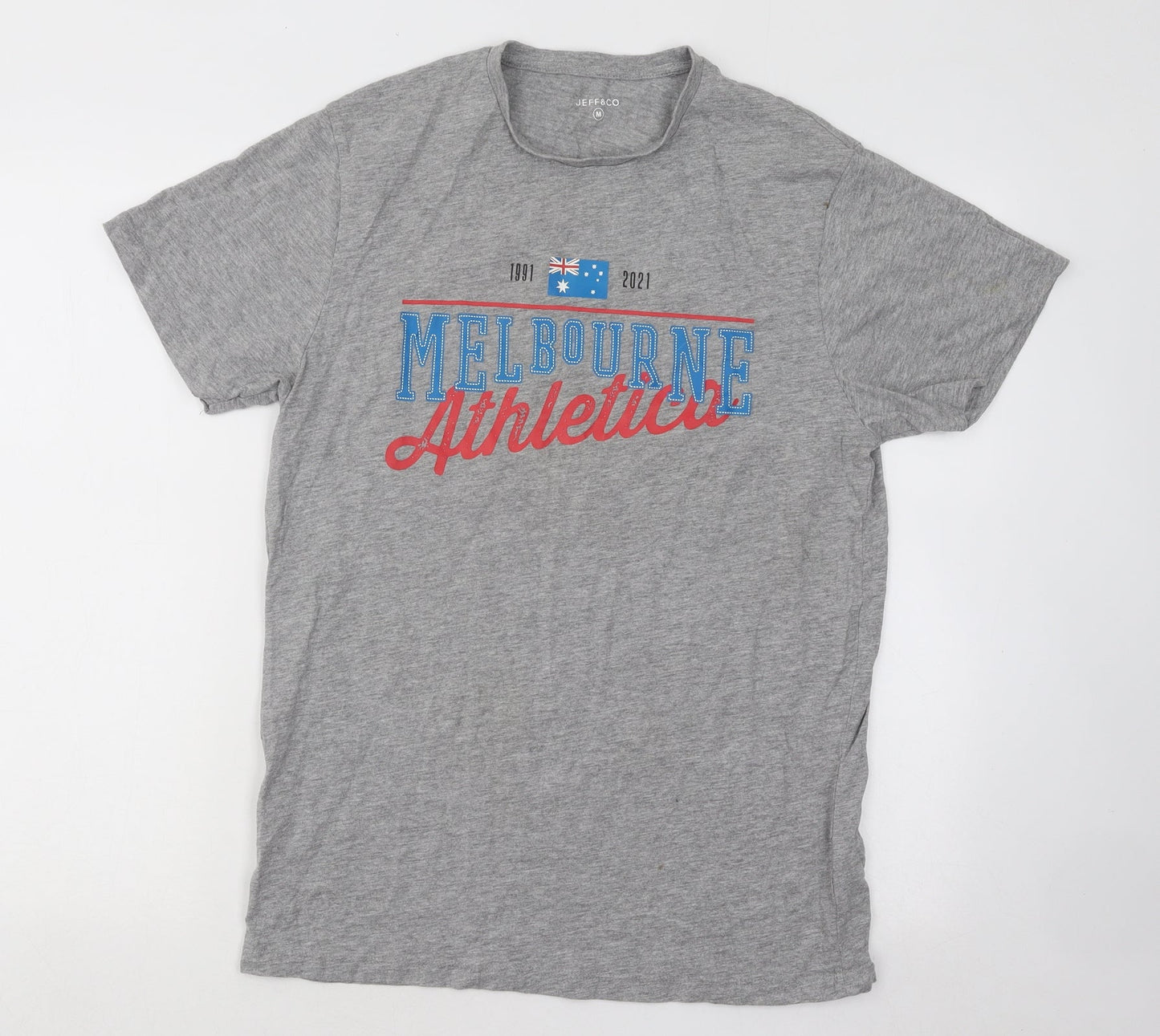 Jeff&Co Mens Grey Cotton T-Shirt Size M Round Neck - Melbourne Athletic