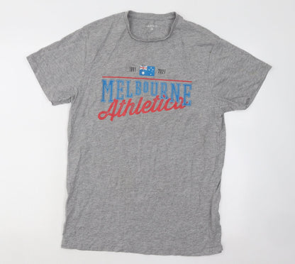 Jeff&Co Mens Grey Cotton T-Shirt Size M Round Neck - Melbourne Athletic