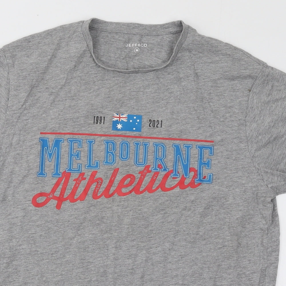 Jeff&Co Mens Grey Cotton T-Shirt Size M Round Neck - Melbourne Athletic