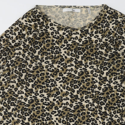 Label Be Womens Multicoloured Animal Print Cotton Skater Dress Size 14 Round Neck Pullover - Leopard pattern