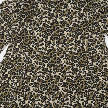 Label Be Womens Multicoloured Animal Print Cotton Skater Dress Size 14 Round Neck Pullover - Leopard pattern