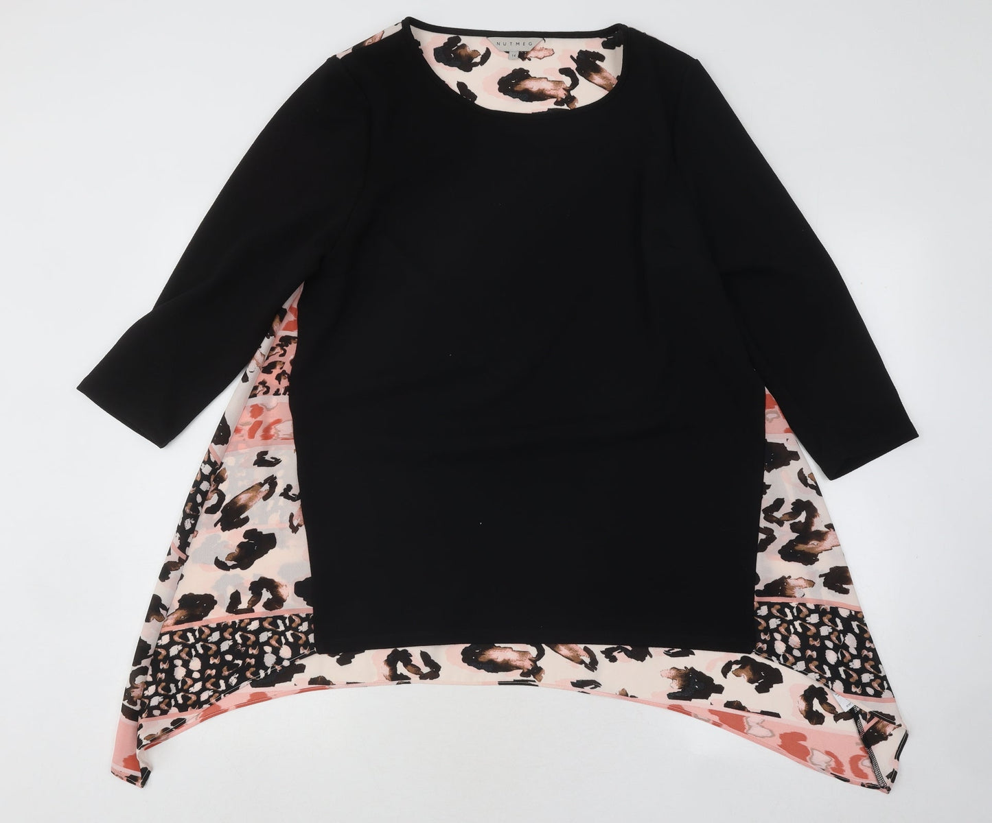 Nutmeg Womens Black Round Neck Geometric Polyester Pullover Jumper Size 14