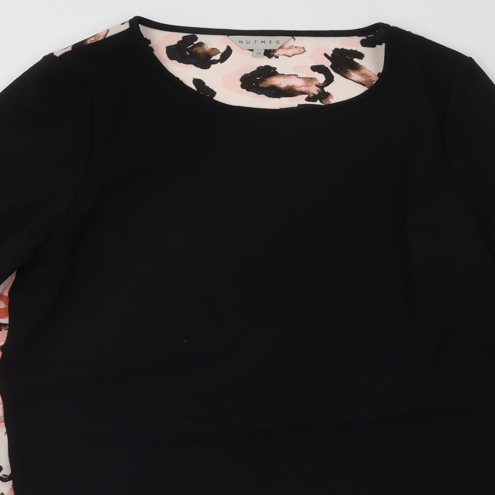 Nutmeg Womens Black Round Neck Geometric Polyester Pullover Jumper Size 14