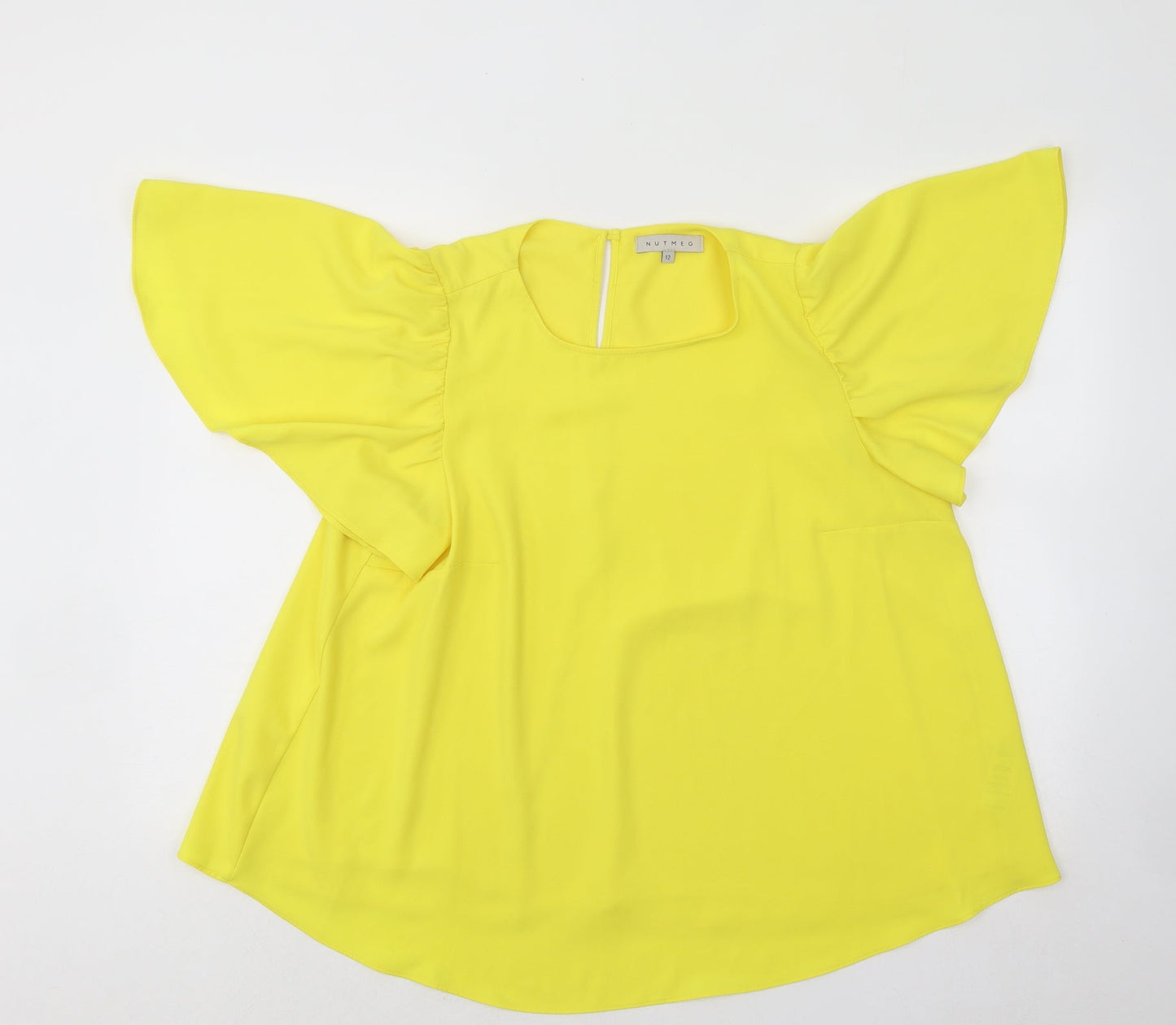 Nutmeg Womens Yellow Polyester Basic Blouse Size 12 Round Neck - Flared Sleeves