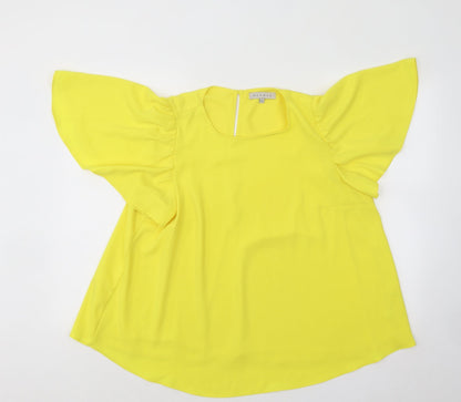 Nutmeg Womens Yellow Polyester Basic Blouse Size 12 Round Neck - Flared Sleeves
