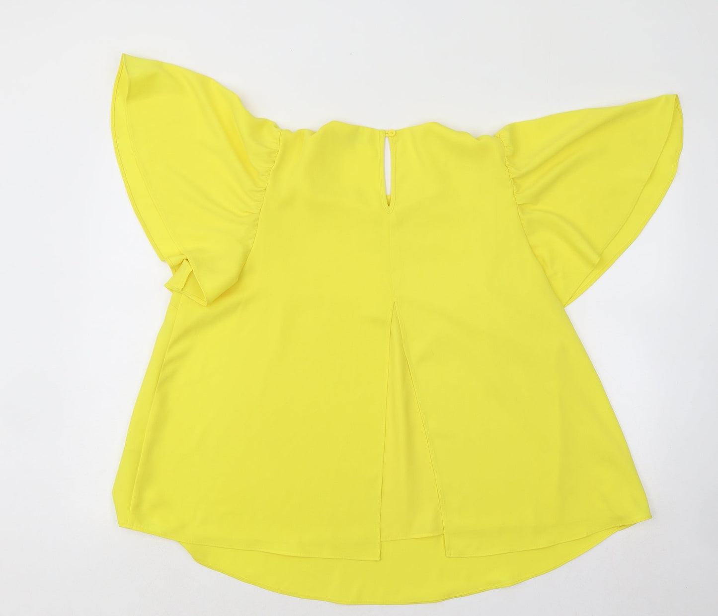 Nutmeg Womens Yellow Polyester Basic Blouse Size 12 Round Neck - Flared Sleeves