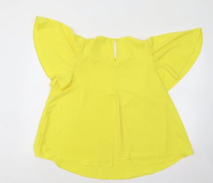 Nutmeg Womens Yellow Polyester Basic Blouse Size 12 Round Neck - Flared Sleeves