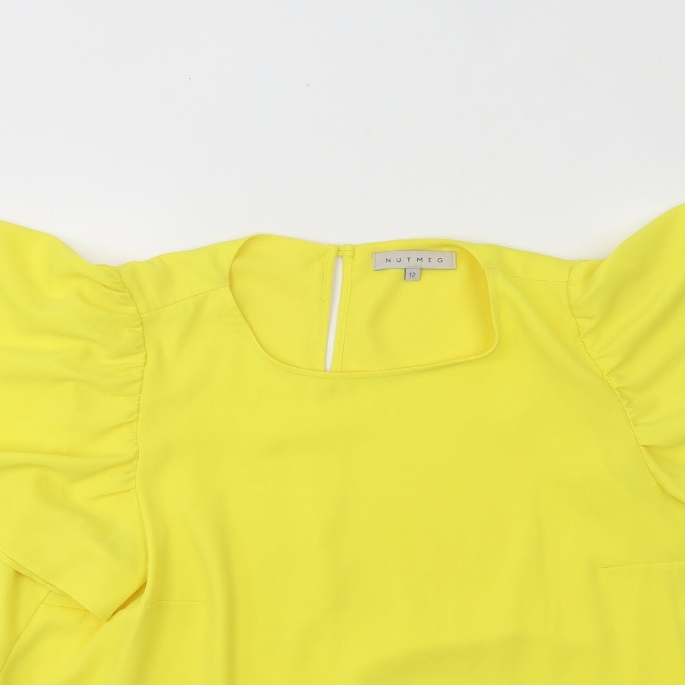 Nutmeg Womens Yellow Polyester Basic Blouse Size 12 Round Neck - Flared Sleeves