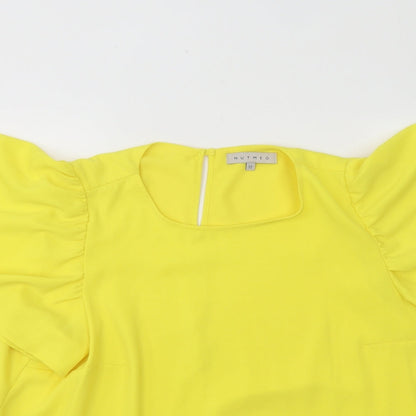 Nutmeg Womens Yellow Polyester Basic Blouse Size 12 Round Neck - Flared Sleeves