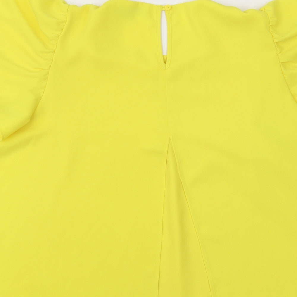 Nutmeg Womens Yellow Polyester Basic Blouse Size 12 Round Neck - Flared Sleeves