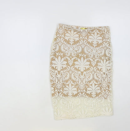H&M Womens White Paisley Polyester Straight & Pencil Skirt Size 6 - Lace Overlay