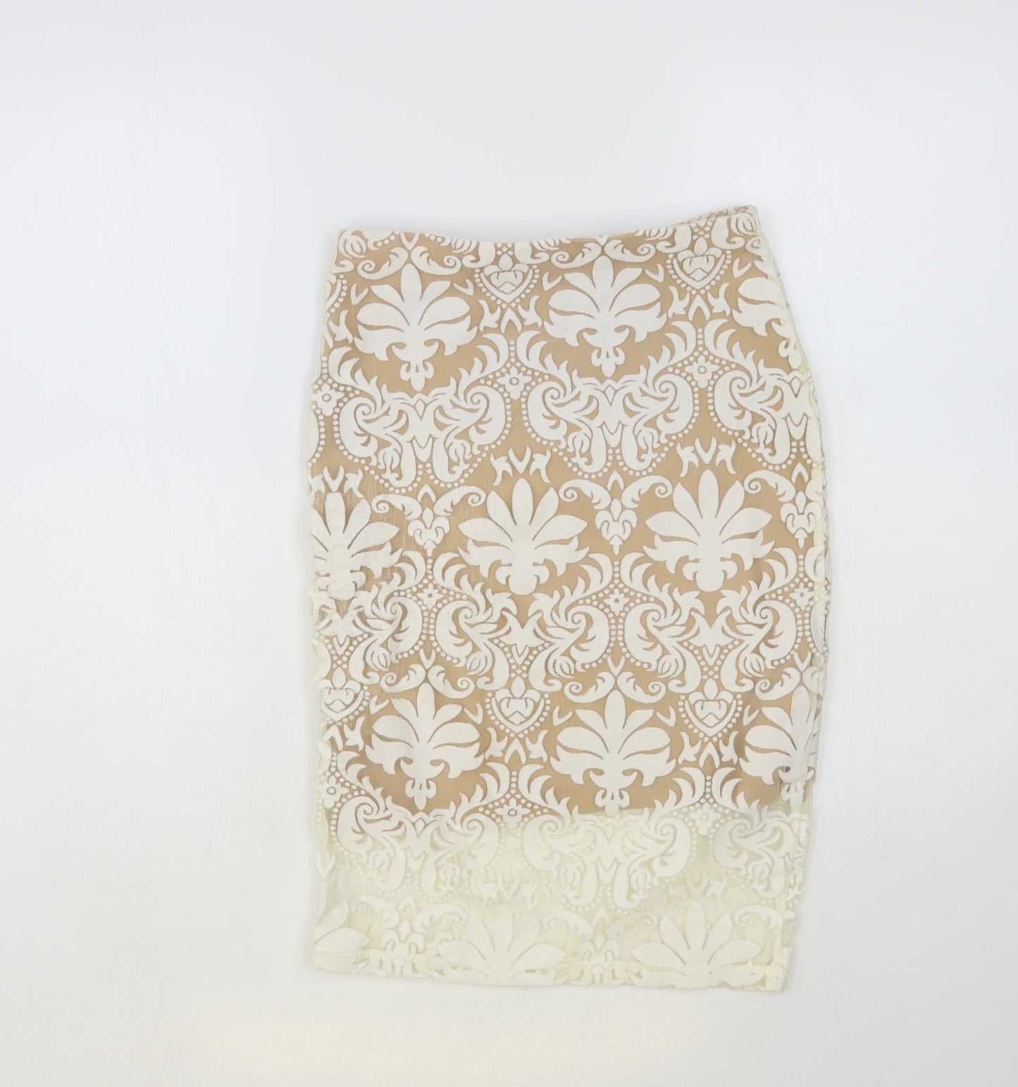 H&M Womens White Paisley Polyester Straight & Pencil Skirt Size 6 - Lace Overlay