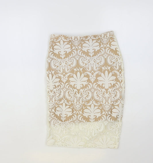 H&M Womens White Paisley Polyester Straight & Pencil Skirt Size 6 - Lace Overlay