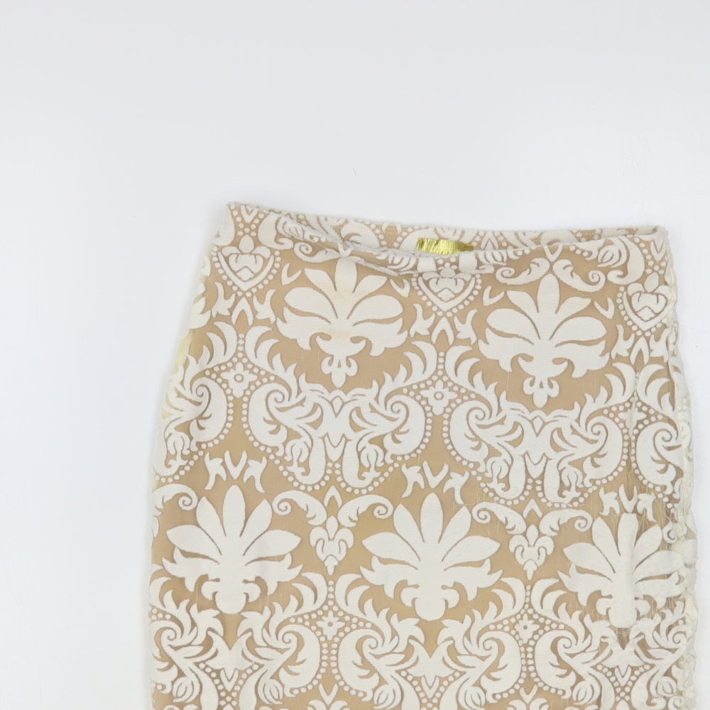 H&M Womens White Paisley Polyester Straight & Pencil Skirt Size 6 - Lace Overlay