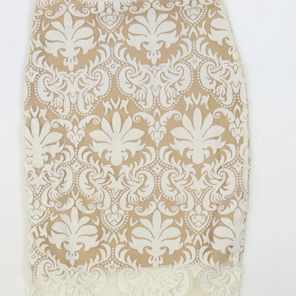 H&M Womens White Paisley Polyester Straight & Pencil Skirt Size 6 - Lace Overlay