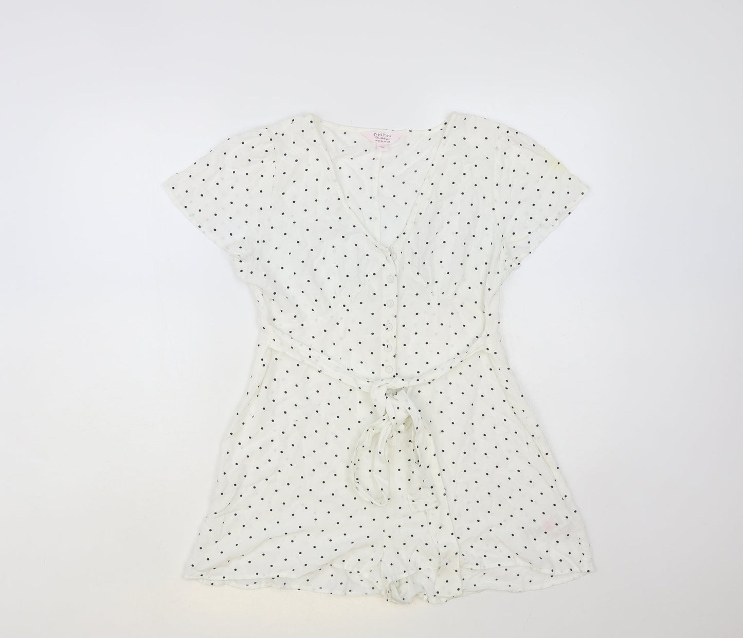 Miss Selfridge Womens Polka Dot Viscose Playsuit One-Piece Size 12 Button