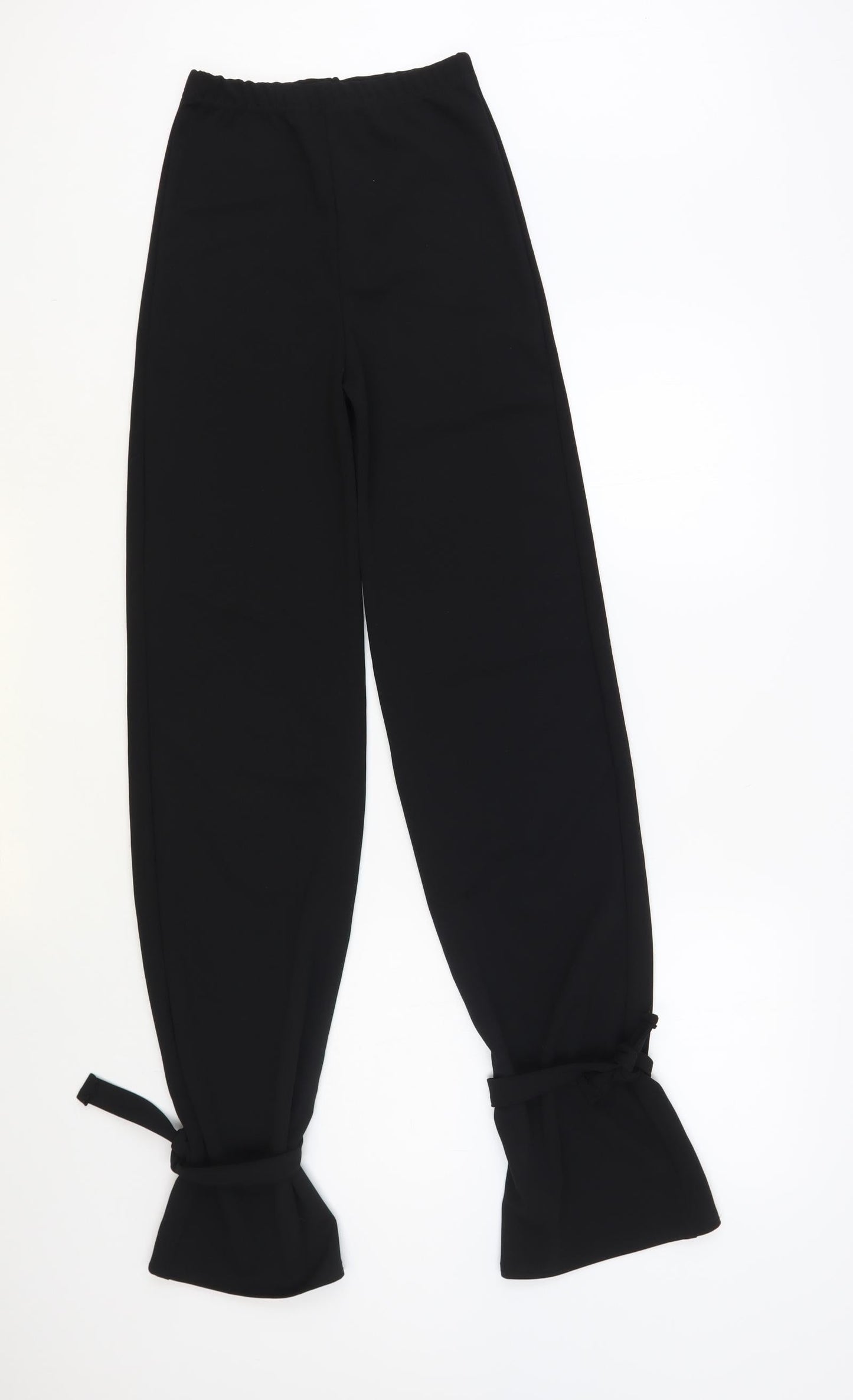 MissyEmpire Womens Black Polyester Trousers Size 6 L34 in Regular - Tie Detail