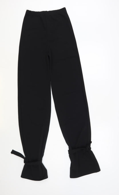 MissyEmpire Womens Black Polyester Trousers Size 6 L34 in Regular - Tie Detail