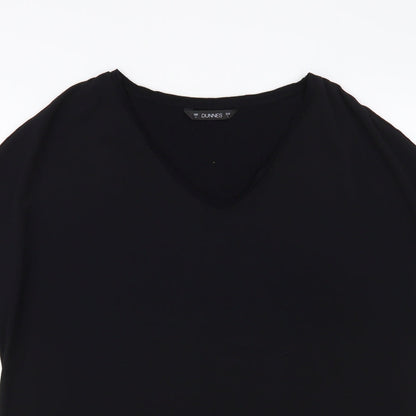 Dunnes Stores Womens Black Polyester Basic Blouse Size L V-Neck - Lace Detail
