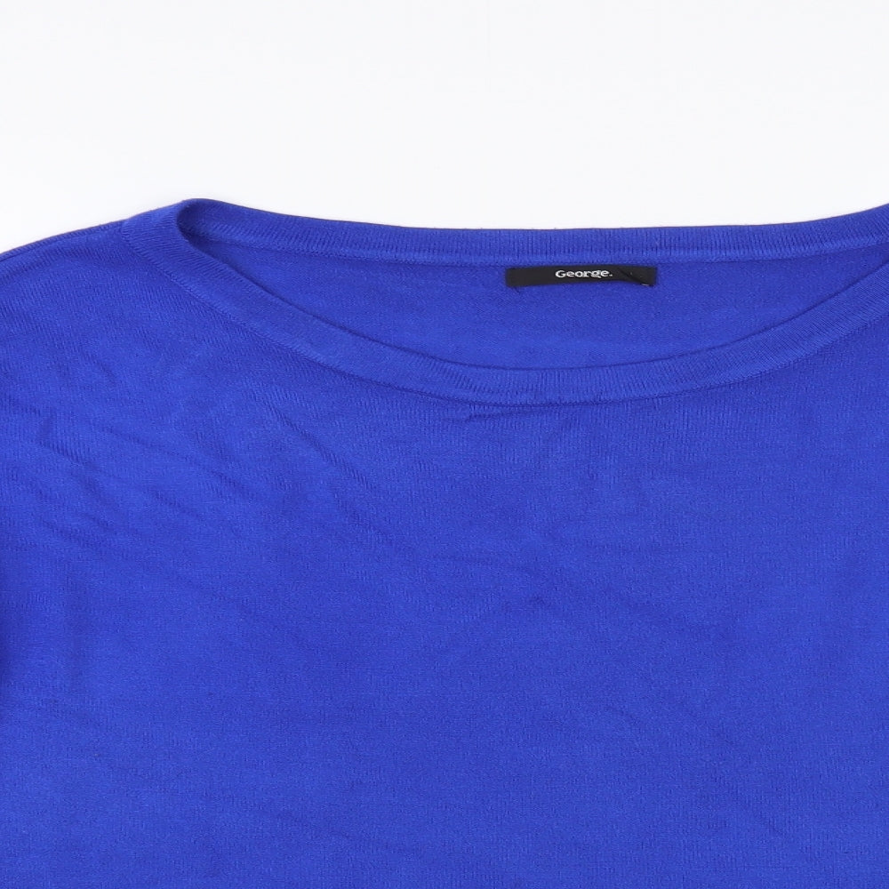 George Womens Blue Boat Neck Acrylic Pullover Jumper Size 16