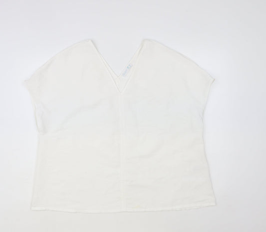 Primark Womens White Polyester Basic Blouse Size 14 V-Neck