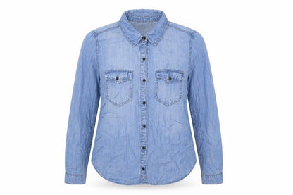 Life In Progress Womens Blue Lyocell Basic Button-Up Size S Collared