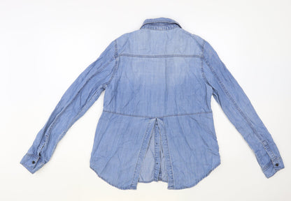 Life In Progress Womens Blue Lyocell Basic Button-Up Size S Collared