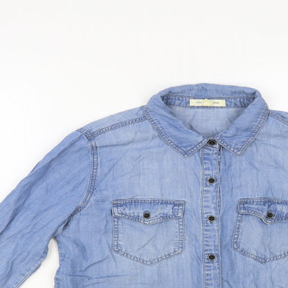 Life In Progress Womens Blue Lyocell Basic Button-Up Size S Collared