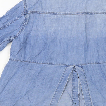 Life In Progress Womens Blue Lyocell Basic Button-Up Size S Collared