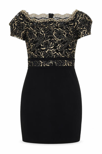 Paper Dolls Womens Black Floral Viscose Mini Size 10 Off the Shoulder Zip - Lace Detail
