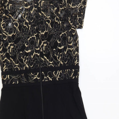 Paper Dolls Womens Black Floral Viscose Mini Size 10 Off the Shoulder Zip - Lace Detail