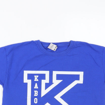 Fruit of the Loom Boys Blue Cotton Pullover T-Shirt Size 7-8 Years Crew Neck Pullover - Kaboom