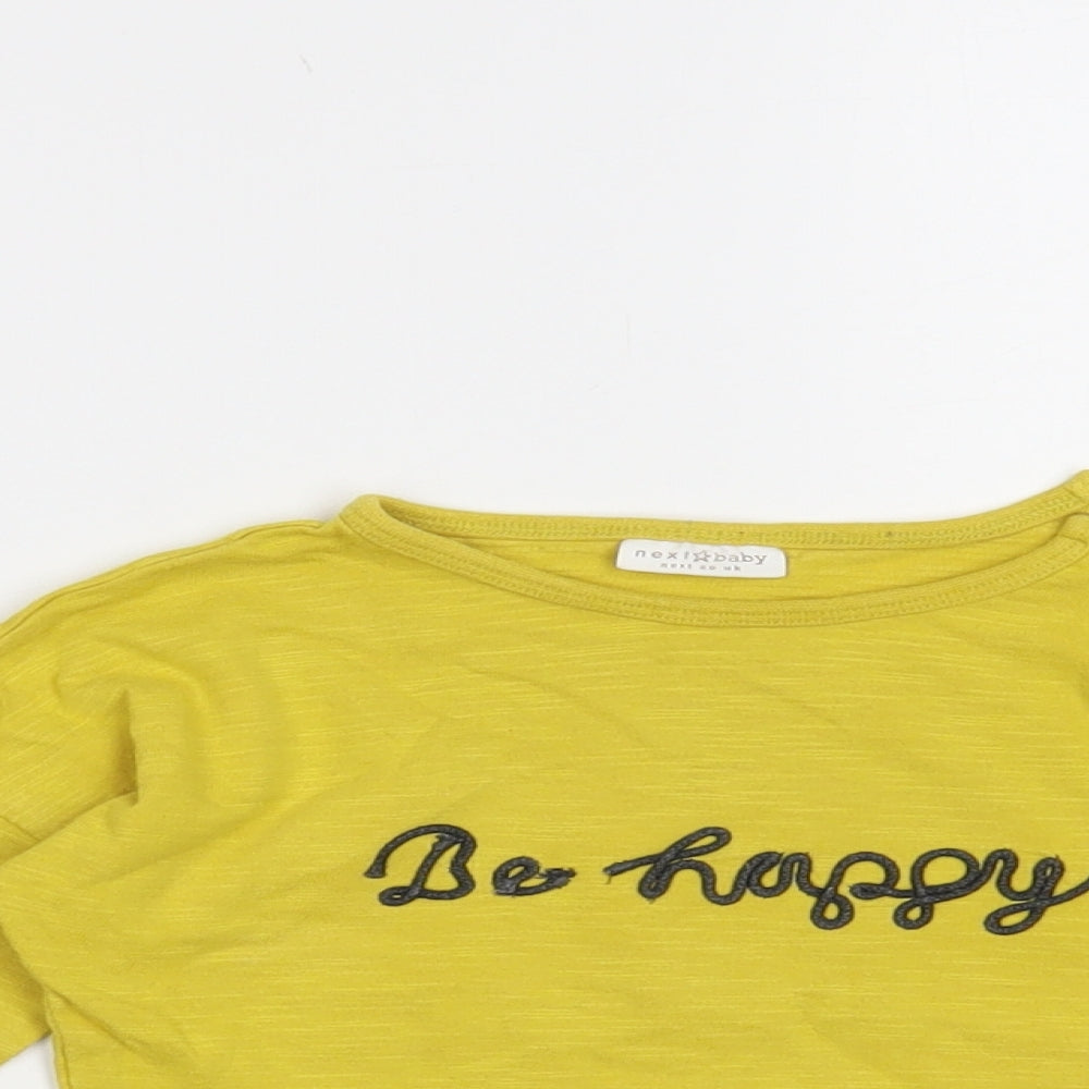 NEXT Baby Yellow Cotton Pullover T-Shirt Size 9-12 Months Crew Neck Snap - Be Happy