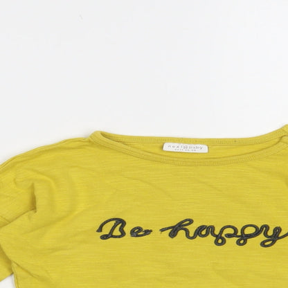 NEXT Baby Yellow Cotton Pullover T-Shirt Size 9-12 Months Crew Neck Snap - Be Happy
