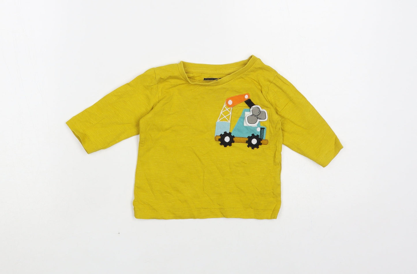 NEXT Baby Yellow Cotton Pullover T-Shirt Size 3-6 Months Crew Neck Pullover - Crane