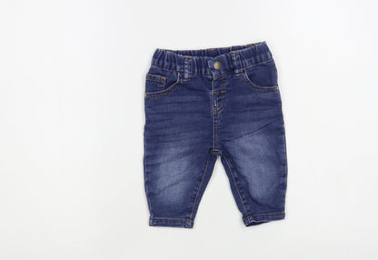 NEXT Baby Blue Cotton Jogger Jeans Size 3-6 Months Snap