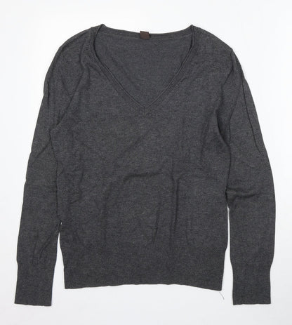 Selection Womens Grey V-Neck Acrylic Pullover Jumper Size 14