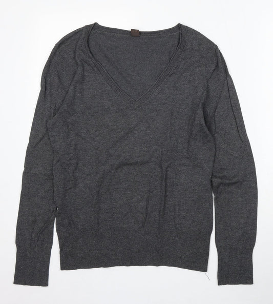 Selection Womens Grey V-Neck Acrylic Pullover Jumper Size 14