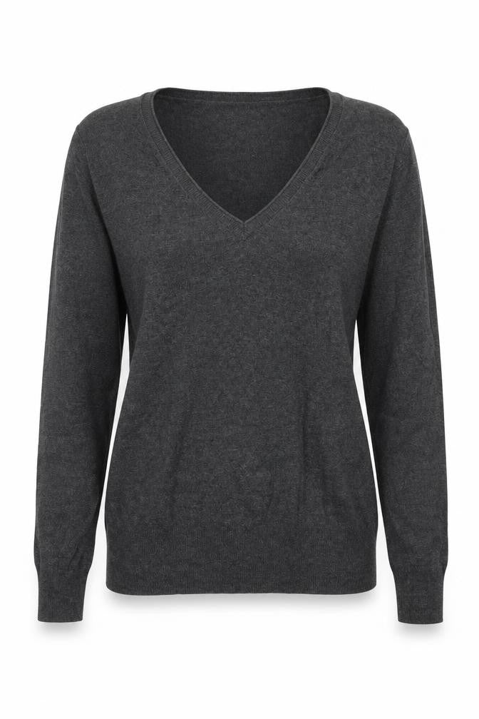 Selection Womens Grey V-Neck Acrylic Pullover Jumper Size 14