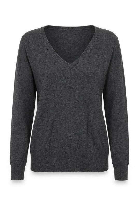 Selection Womens Grey V-Neck Acrylic Pullover Jumper Size 14