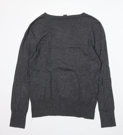 Selection Womens Grey V-Neck Acrylic Pullover Jumper Size 14