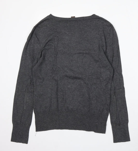 Selection Womens Grey V-Neck Acrylic Pullover Jumper Size 14