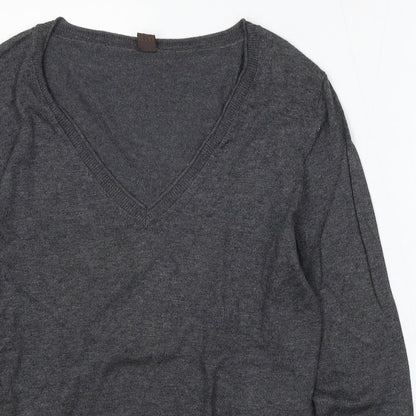 Selection Womens Grey V-Neck Acrylic Pullover Jumper Size 14