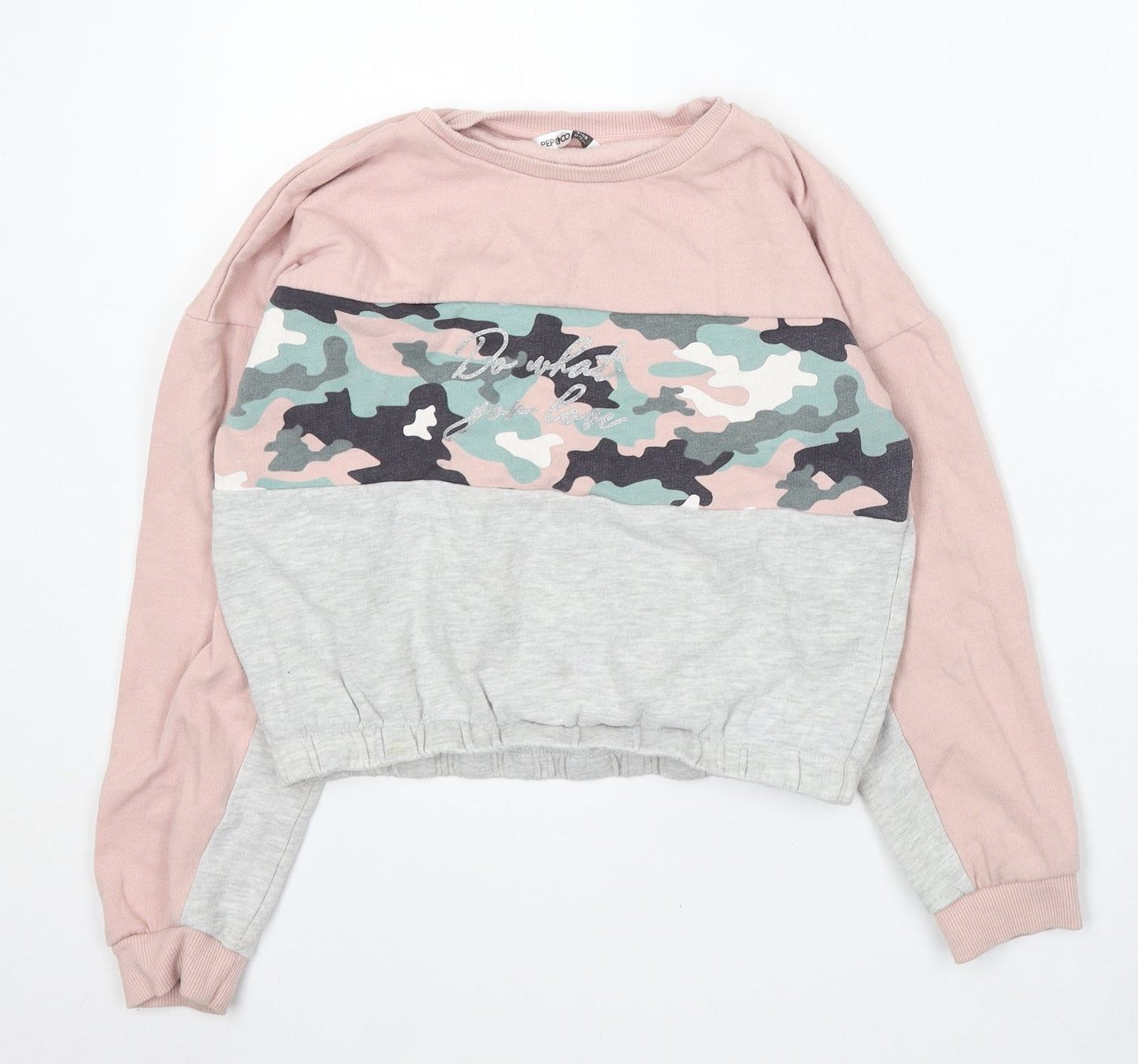 Pep&Co Girls Pink Camouflage Cotton Pullover Sweatshirt Size 11-12 Years Pullover - Do What You Love