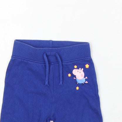 Peppa Pig Girls Blue Cotton Jogger Trousers Size 6-9 Months Drawstring - George