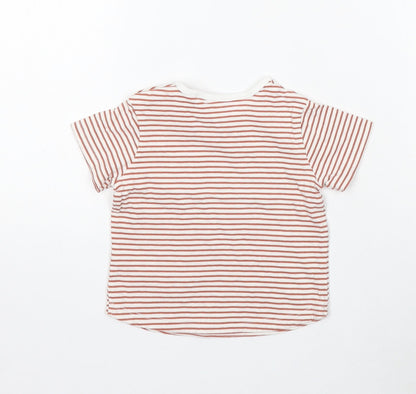 TU Boys White Striped Cotton Basic T-Shirt Size 6-9 Months Round Neck Snap - Wild One!