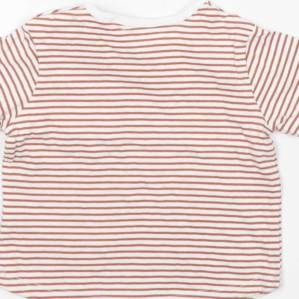 TU Boys White Striped Cotton Basic T-Shirt Size 6-9 Months Round Neck Snap - Wild One!
