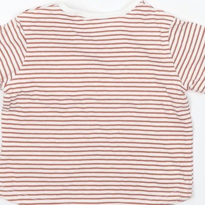 TU Boys White Striped Cotton Basic T-Shirt Size 6-9 Months Round Neck Snap - Wild One!