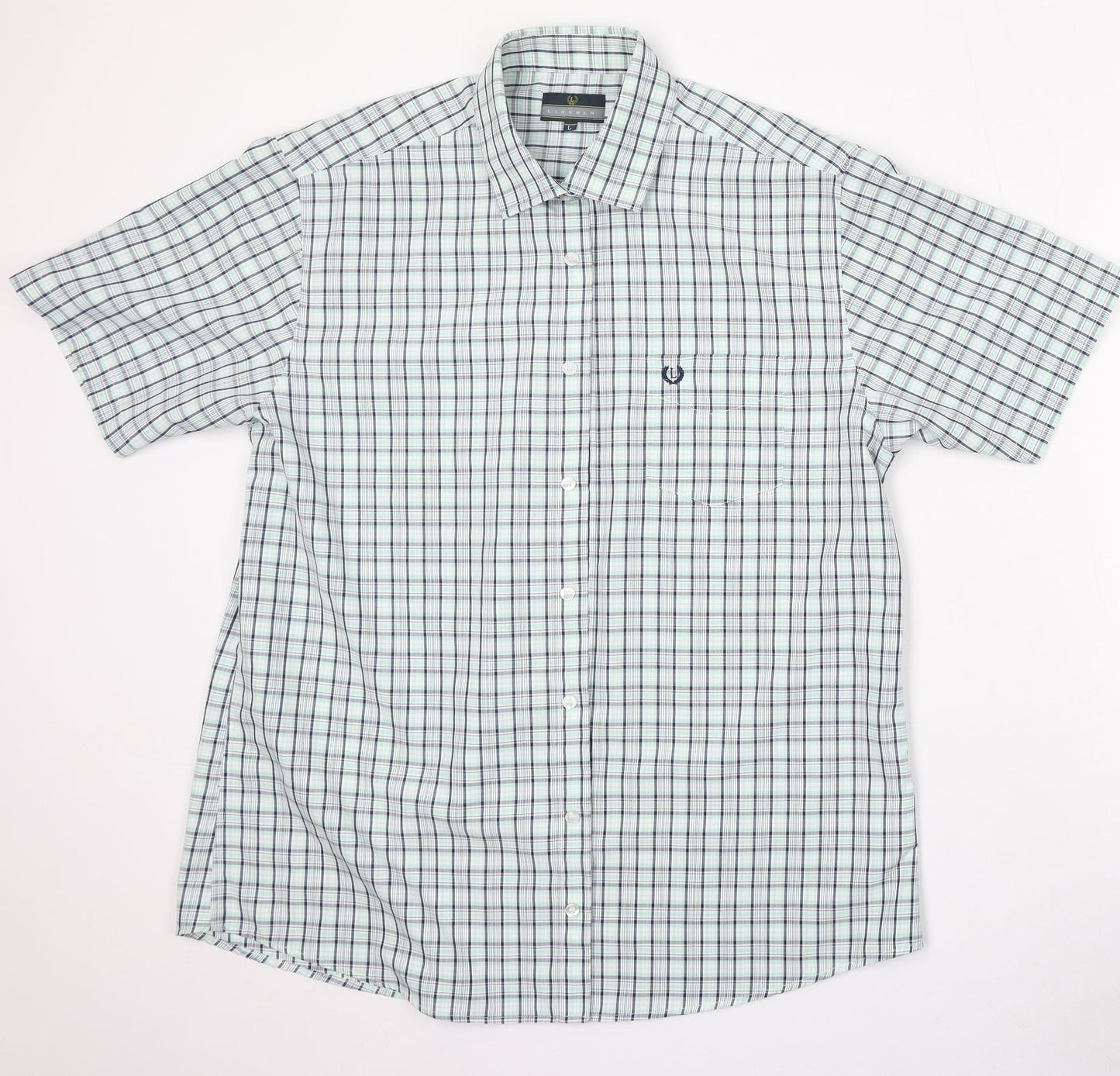 Mens UK Size L Lincoln Green  Button-Up Short Sleeve Casual Shirt