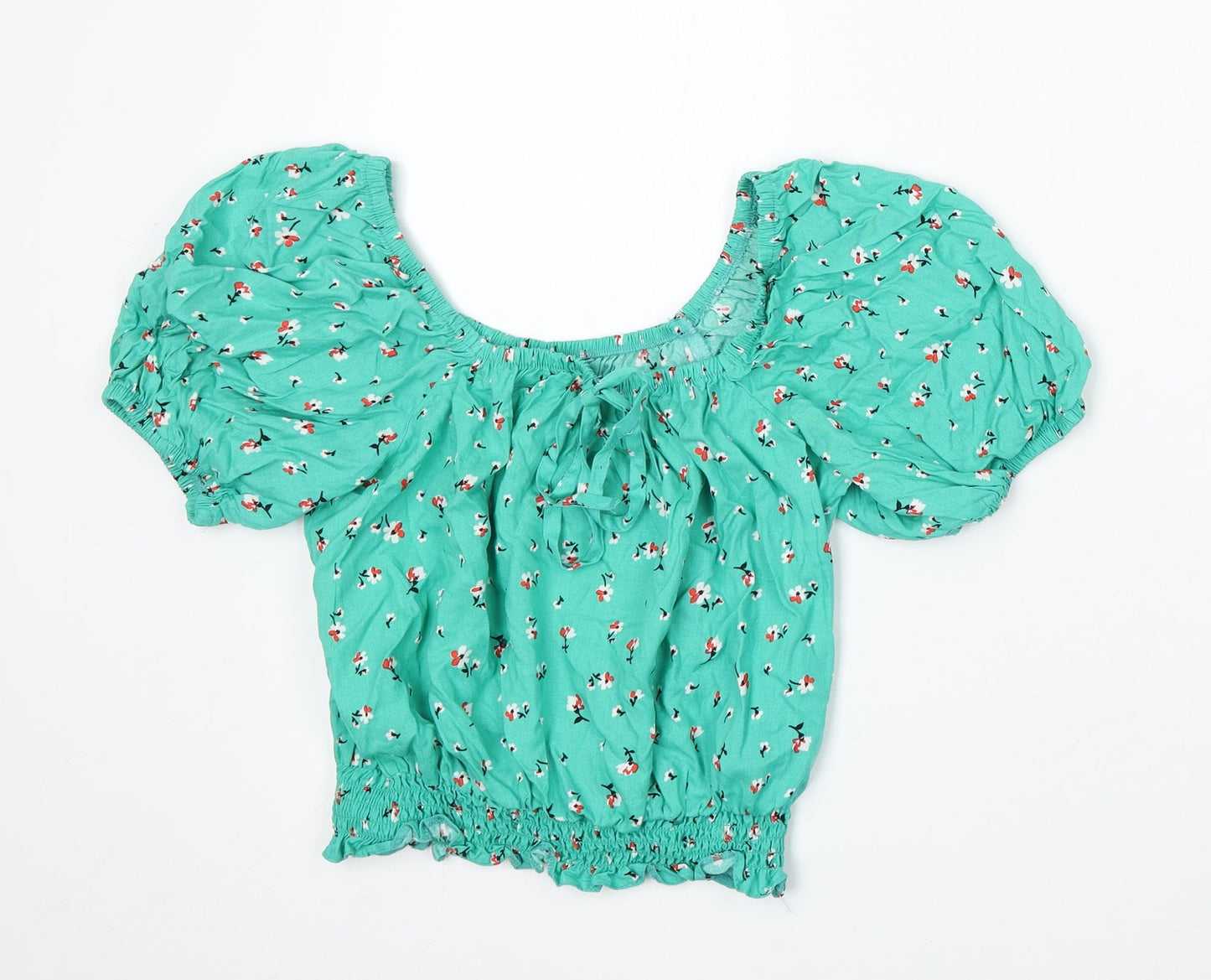 Matalan Womens Green Floral Viscose Cropped Blouse Size 8 Round Neck